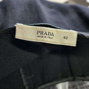 Prada Black Wool Skirt US 6 IT 42 – Leather Trim, Vintage 2000s